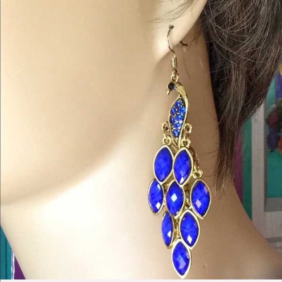 Blue Peacock Earrings - Picture 5 of 6